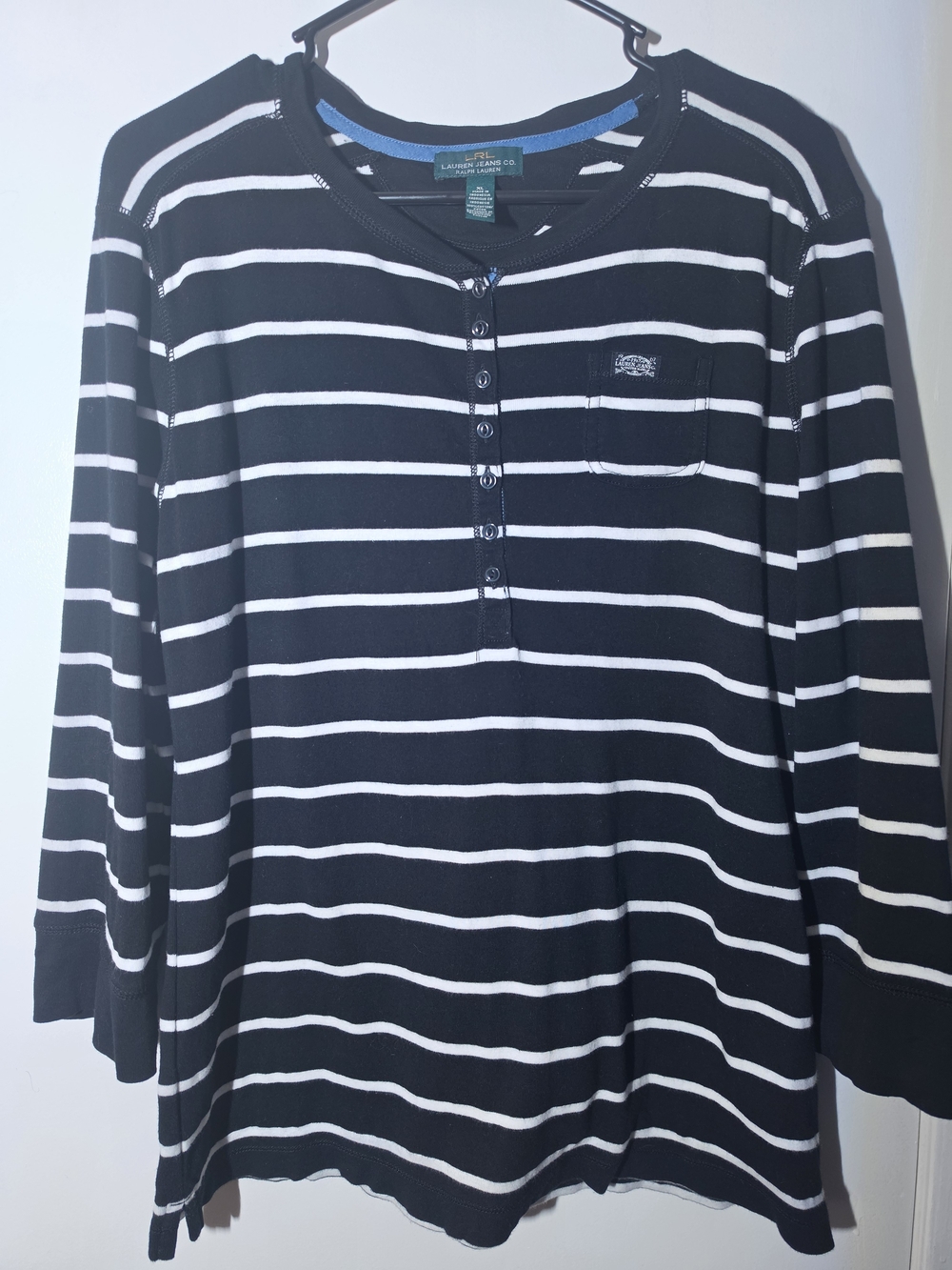 Lauren Ralph Lauren Black & White Striped Henley Top